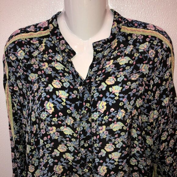Free People Womens Size XS Black Floral Long Sleeve Button Up Blouse Top Shirt - Picture 5 of 10